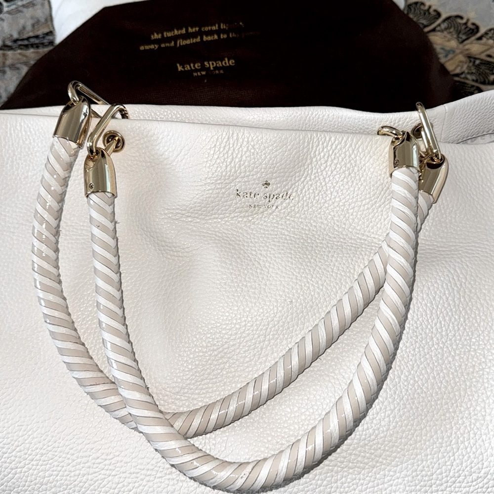 Super soft Kate Spade large white pebble leather whipstitch tote